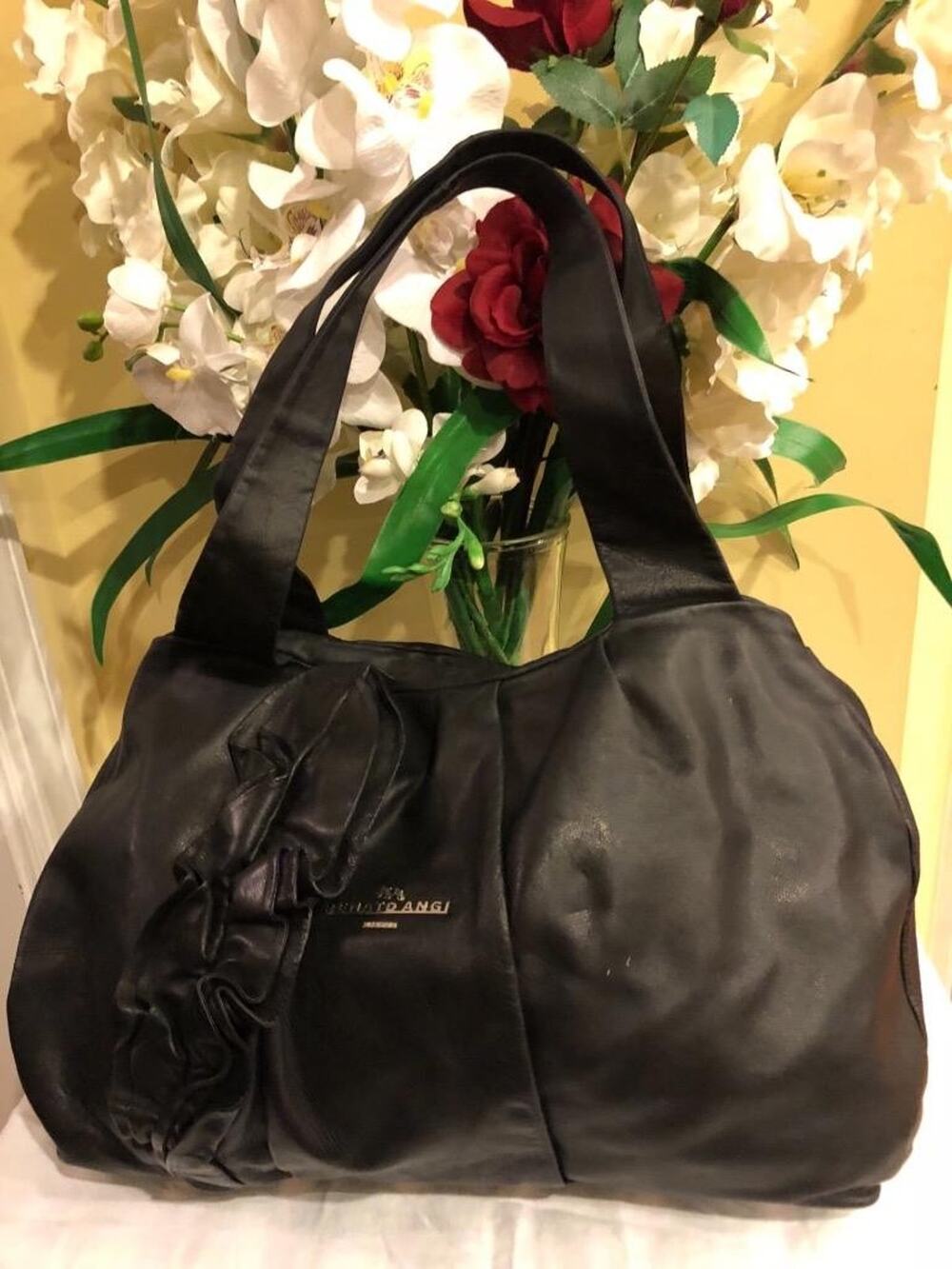 Renato Angi soft Leather ruffle detail shoulder purse Bag (u160